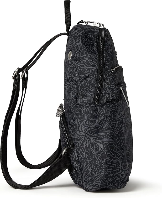 Baggallini Securtex® Anti-theft Vacation Travel Backpack 10x13 Slash-Resistant Nylon Daypack w/RFID, Midnight Blossom