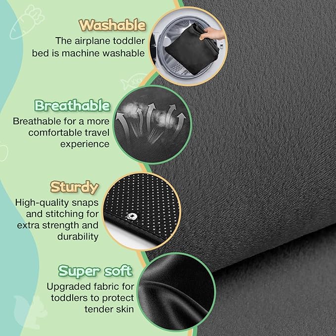 Toddler Airplane Bed with Cloth Book, Portable Airplane Seat Extender Travel Bed for Kids, Soft Baby Plane Travel Essentials for Flying, Toddlers Long Flight Must Haves Footrest