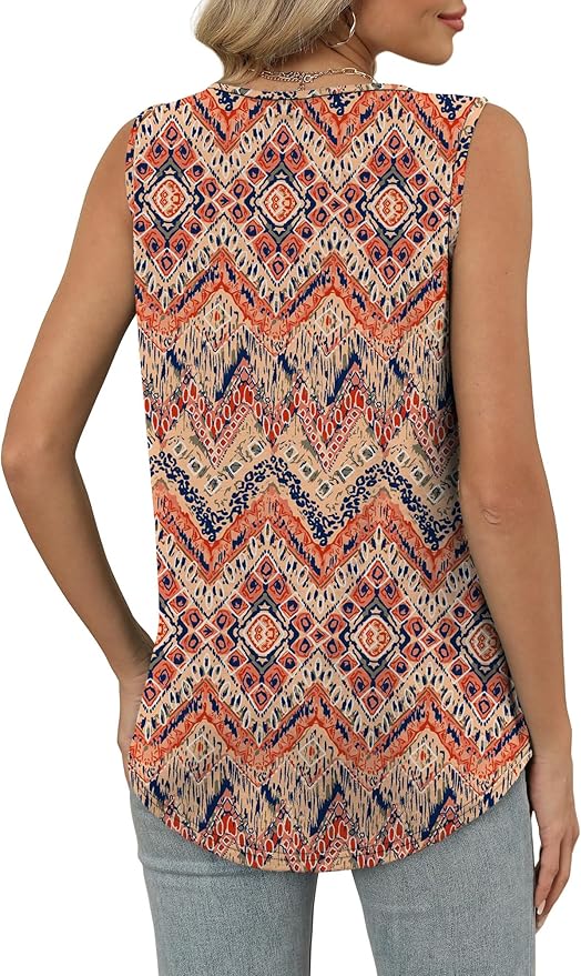 OFEEFAN Tank Top for Women Loose Fit Sleeveless Shirts V Neck Summer Clothes Ruched Women's Tees and Tanks Curved Hem
