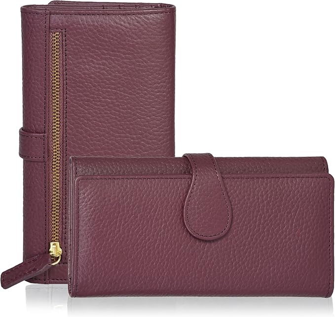 Real Leather Women Wallet Leather with RFID Blocking -Trifold Card Holder Designer Ladies Clutch with ID Window Wallets