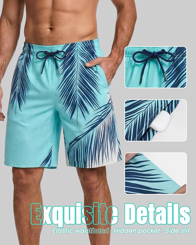 Men Swim Trunks 9 Inch with Mesh Lining Breathable Quick Dry Drawstring Pockets for Summer Beach Pool Board