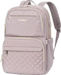EMPSIGN Laptop Backpack Purse for Women and Men with USB Charging Port, 15.6 Inch Travel Water Resistant Quilted Backpack, High-Capacity 30L Work Business Computer Backpack, Quilted Grey Pink