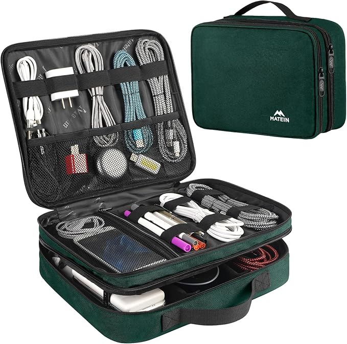 MATEIN Tech Organizer Travel Case, Large Water Resistant Cable Organizer for Electronic Accessories, Sturdy Carrying Tech Bag With Handle for Cord, Power Bank, Tablet (Up to 12.9inch), Peacock Blue