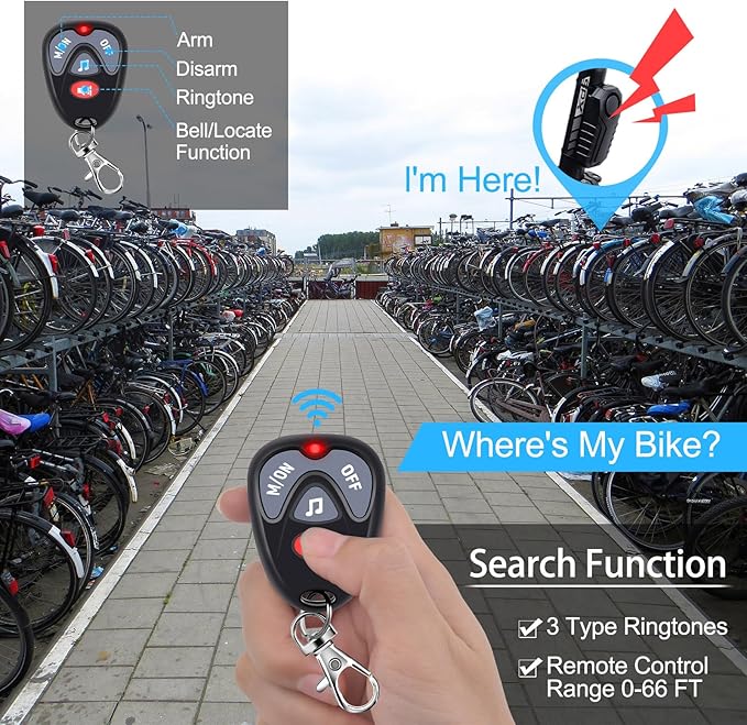 Bike Alarm Wireless Vibration Motion Sensor, Bike Alarm with Remote, Anti Theft for Electric Bike Motorcycle Golf Car Trailer Mailbox 113dB Loud IP65 Waterproof