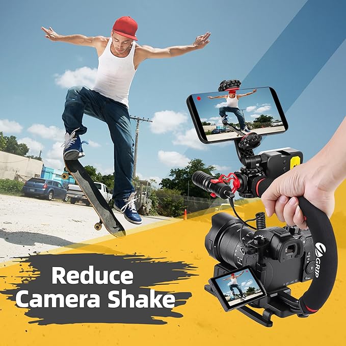 Zeadio Camera Stabilizer Kit, All-in-One Handheld Stabilizer with LED Video Light, Microphone, Phone Holder & Action Camera adaper, Fits for All Camera, DSLR, Action Camera and All Smartphones