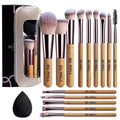 BS-MALL 14 Pcs Makeup Brushes Set with 1 Pcs Makeup Sponge – Essential Foundation Powder Concealers, Eye Shadows, Blush Makeup Brushes with Travel Makeup Case (Bamboo)