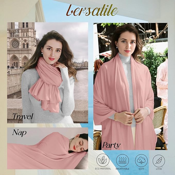 VENVSBEE Shawl Wraps for Women - Soft Silky Lightweight Travel Scarf and Airplane Essentials Accessory