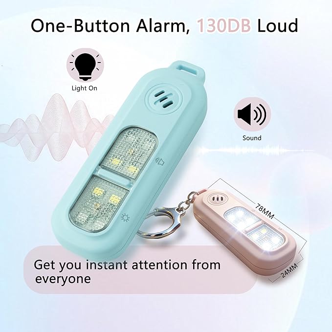 130DB Rechargeable Personal Alarm | One-Button Alarm | 4 Flash Light Modes | Equipped with a Back Clip | Free Keychain Included | Ideal for Women, Kids and the Elderl（Pink）