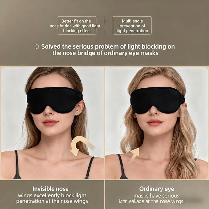 YA Ming 3D Eye Mask for Sleep with Nose Bridge, Adjustable Memory Foam Sleep Mask for Travel, Airplane Flight Essentials
