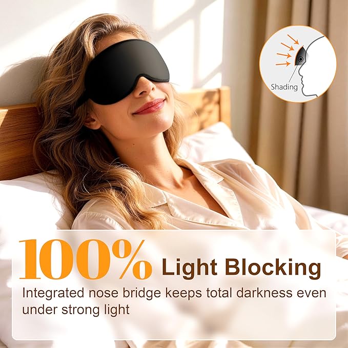 Gritin 100% Blackout Sleep Eye Mask for Side Sleeper Men Women, Zero Eye Pressure 3D Contoured Sleeping Mask with Adjustable Strap, Ergonomic Design Night Blindfold, Ultra Soft Comfortable for Travel