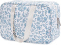 Narwey Full Size Toiletry Bag Women Large Cosmetic Bag Travel Floral Makeup Bag Organizer Medicine Bag for Toiletries Essentials Accessories (Blue Flower,Large)