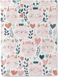 Cute Cat Faces Flannel Blanket - Cartoon Kitten Heart and Crown Throw - Lightweight Soft Cozy Gifts Blankets for Kids & Pet Lovers,Modern Home Room Bedroom Decor 60x80in