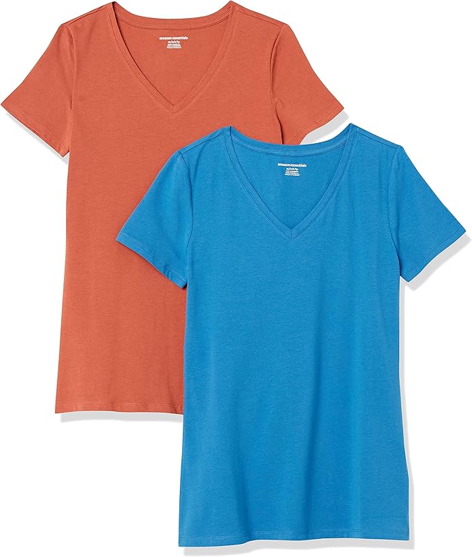Amazon Essentials Women's Regular-Fit Short-Sleeve T-Shirt (Crewneck and V-Neck Options), Multipacks