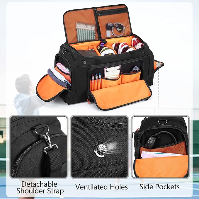DSLEAF Tactical Sneaker Duffle Bag for 4 Pairs of Shoes, Sneaker Travel Bag with 3 Adjustable Dividers with Multiple Pockets, Detachable Shoulder and TSA Carry-on Approved Size