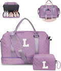 Personalized Gifts-Girls Duffle With Shoe Compartment, Personalized Weekender, Monogram Overnight Bag, Letter Travel With Makeup Bag, Birthday Gift For Women Girl (Letter L)
