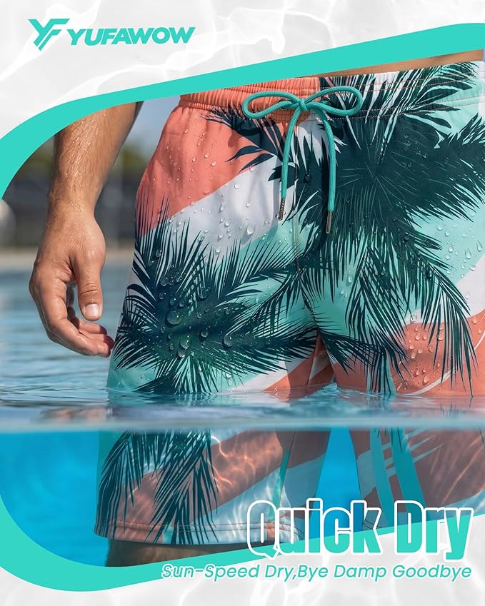 Men Swim Trunks 9 Inch with Mesh Lining Breathable Quick Dry Drawstring Pockets for Summer Beach Pool Board