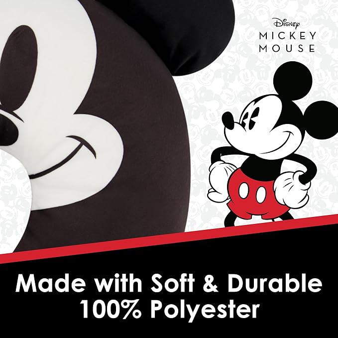 FUL Disney Mickey Mouse Neck Pillow, Travel Accessories with 3D Ears for Airplane, Car and Office, Comfortable and Breathable, Black