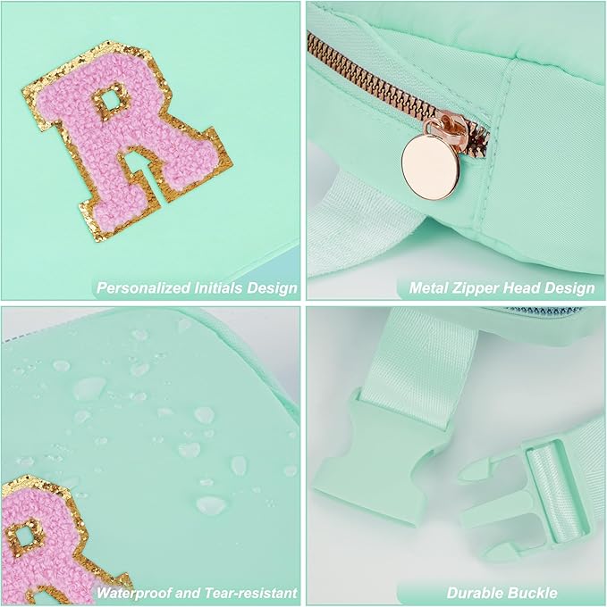 Uygafly Belt Bag Fanny Pack Crossbody Bags with Initials Letter Patch Cute Stuff Birthday Gifts for Teenager Girls Trendy Stuff for Teens | Light Green,R