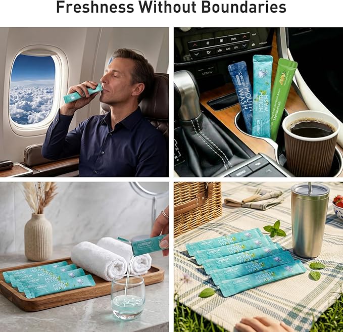 Mouthwash Travel Size - Portable Packets to Go, Alcohol & Fluoride Free Fresh Mint Mouthwash Strips for Superior Oral Hygiene,Disposable Packs (Pack of 20)