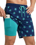 7 Inch Men Swim Trunks with Compression Breathable Liner Quick Dry Zipper Pockets for Pool Board Beach Cruise