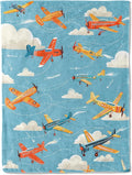 Vintage Airplane Flannel Blanket - Playful Aviation Colorful Planes on Blue Sky Throw - Lightweight Soft Cozy Gifts Blankets for Kids & Plane Lovers,Modern Home Room Whimsical Decor 60x80in