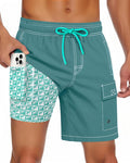 Men Swim Trunks with Compression Liner Quick Dry Breathable Multi Pockets for Summer Beach Cruise Water Park