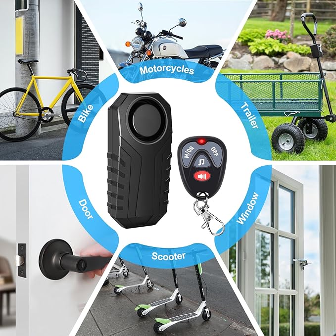 Bike Alarms 2Pack, Motorcycle Alarm with Remote, Electric Scooter Alarm System Anti Theft, Vibration Motion Sensor Security Adjustable Sounds & Sensitivity113dB Super Loud IP65 Waterproof