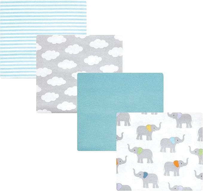 Hudson Baby Unisex Baby Cotton Flannel Receiving Blankets, Teal Elephant, One Size