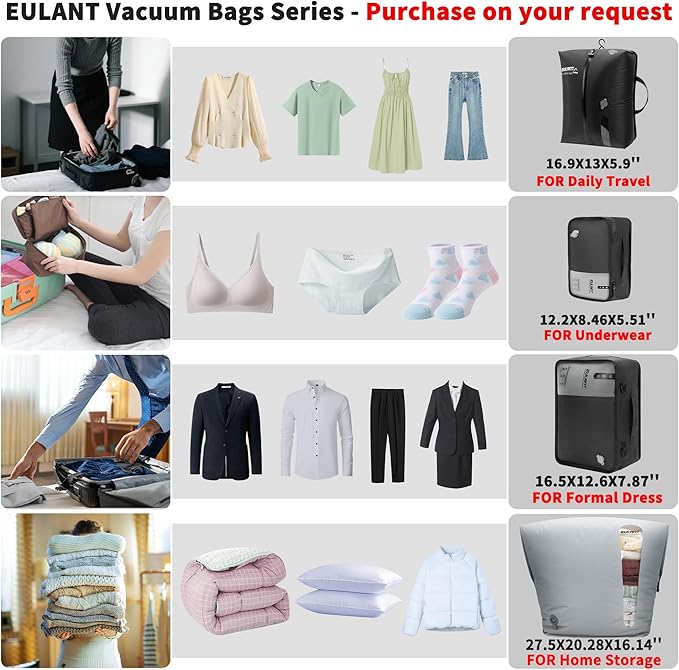 Reusable Compression Small Packing Cubes for Women Underclothes,Professional IP67 Vacuum Bags for Underwear,briefs,Socks etc.Packing Cubes for Suitcases Luggage for Travel Trip(12 inches,No Pump)