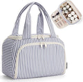 Narwey Striped Travel Toiletry Bag for Women Large Makeup Bag, Wide-open Cosmetic Make Up Organizer with Handle, Travel Bag for Toiletries, Essentials, Accessories (Greyish Blue Stripe)
