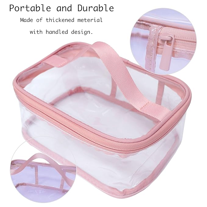 Toiletry Bag Makeup Cosmetic Clear Bag Portable Waterproof Transparent Travel Storage Pink