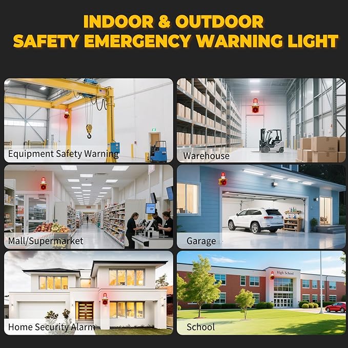 AC110V Industrial Siren Alarm Strobe Light-120dB Loud Horn&Waterproof Red Beacon Warning Light for Emergency,Factory,Fires,Tornado,Intruder Deterrent (with Switch&Volume – Adjustable 0–120dB)