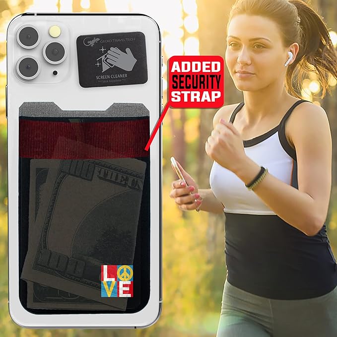 Phone Wallet - Adhesive Card Holder - Cell Phone Pouch - Stick on Lycra Pocket by Gecko - Carry Credit Cards and Cash