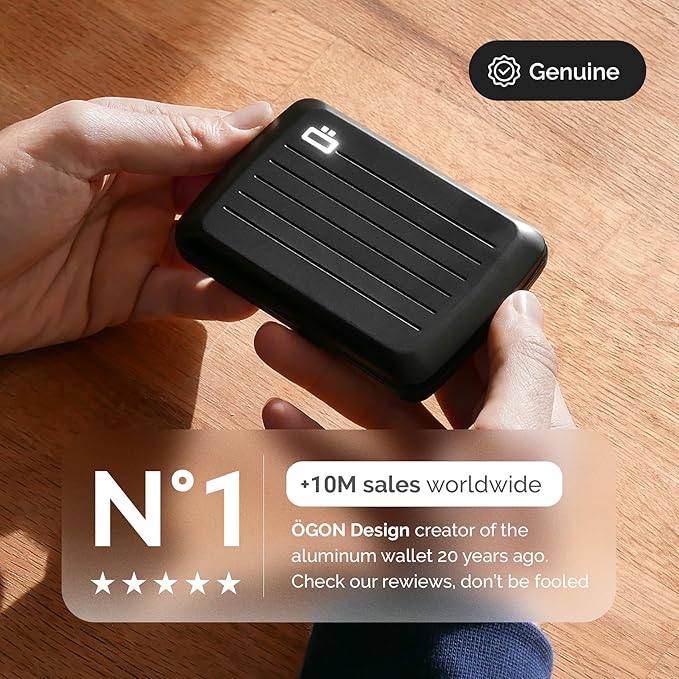 ÖGON -DESIGNS- Aluminum card holder with metal lock, RFID protection against fraud and demagnetization, compact wallet, Smart Case OSLO model