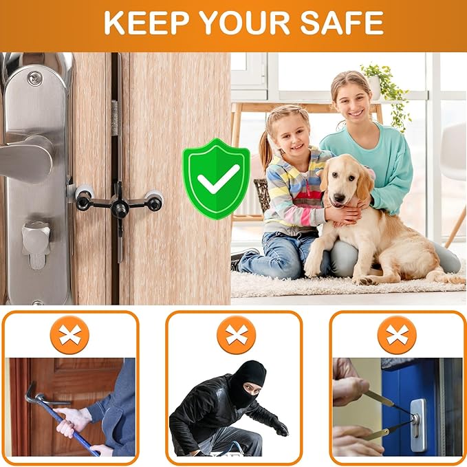 Portable Door Lock Upgraded Stoppers, Hotel Doors Locks for Travelers Safety Locker Jammer Security Devices from Rooms Inside Travel Home Apartment Bedrooms Essentials Reinforcement for Women