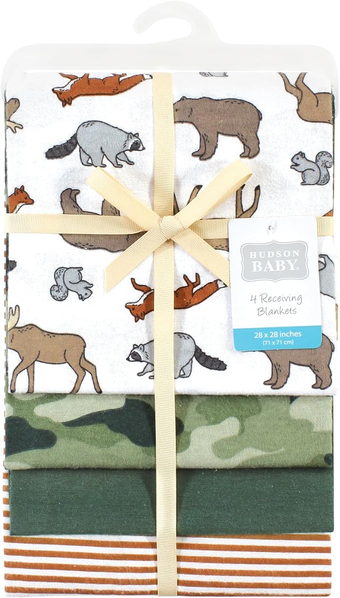 Hudson Baby Unisex Baby Cotton Flannel Receiving Blankets, Animal Adventure, One Size