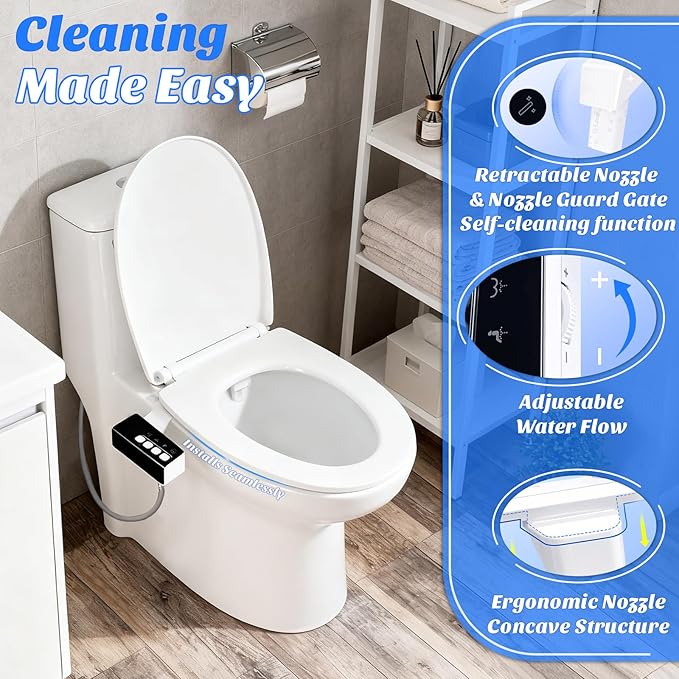 Bidet Attachment for Toilet,Non-Electric Bidet Attachments with Independent Adjustable Water Pressure,Retractable Self-Cleaning Nozzles for Feminine and Rear Washing-Black