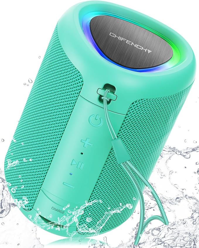 Portable Bluetooth Speaker Beach Essentials: Powerful Crystal Clear Sound/Dynamic Light/IPX5 Waterproof/All Day Playtime/Wireless BT 5.3/TWS Paring, Mom Gifts, Outdoor|Travel|Camping|Pool Accessories
