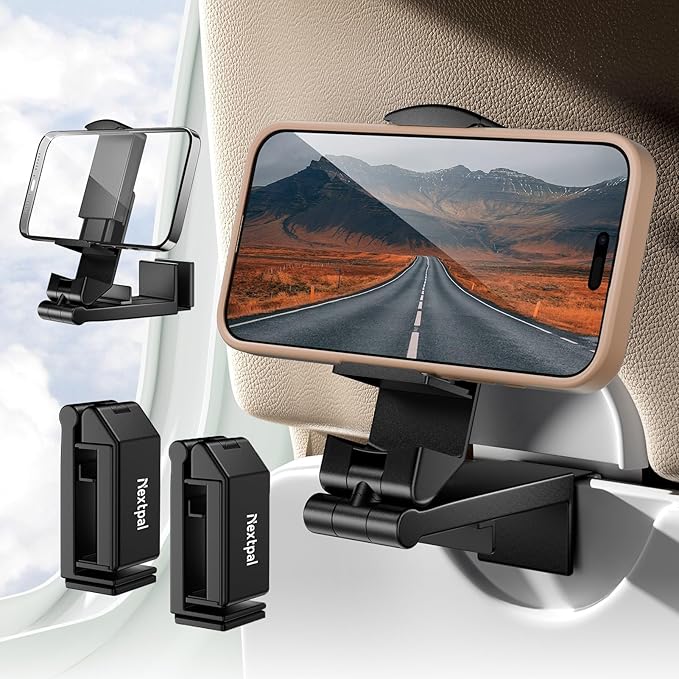 Airplane Phone Holder, Foldable Phone Holder for Airplane Seat Back Luggage Pole Desk 360° Rotation for Multi-Directional Viewing, Travel Essentials Holds Cell Phones (Black 2pcs)