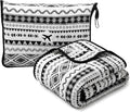 Gilprop Boho Travel Blanket Airplane Compact with Bag 2 in 1 Soft Boho Fleece Travel Blanket and Pillow Set with Luggage Sleeve Backpack Clip Compact Lightweight Airplane Essentials for Spring Summer