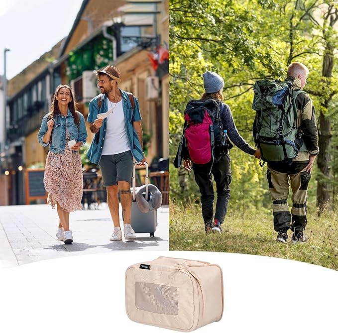 HARFINGTON Compression Packing Cube for Suitcases 18x12x13cm Lightweight Luggage Organizers Bag Travel Essentials Compression Bags for Carry on Suitcases, Beige