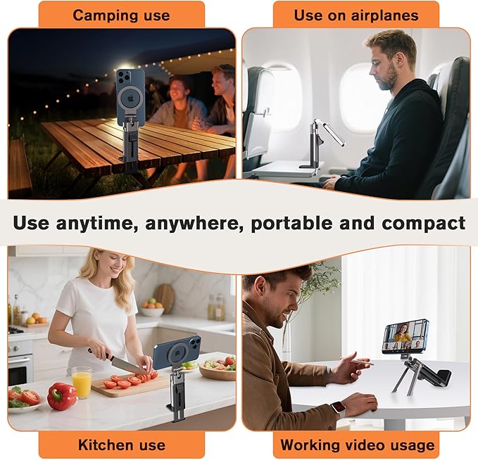 Airplane Phone Holder Travel Essentials for Men Women,Metal Magnetic Plane Phone Holder,360° Rotation Foldable Cell Phone Stand for Desk Tray Table,Travel Size Gadgets Flying Cruise Must Haves
