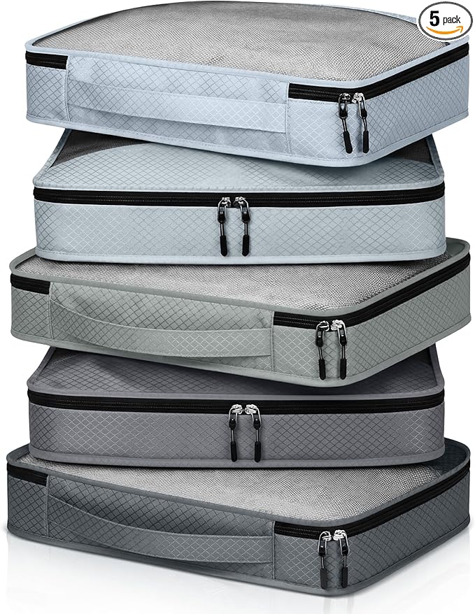 5 Pcs Packing Cubes for Suitcase Large Travel Cubes Carry on Luggage Organizer Bags for Clothes Accessories(M,Gray)