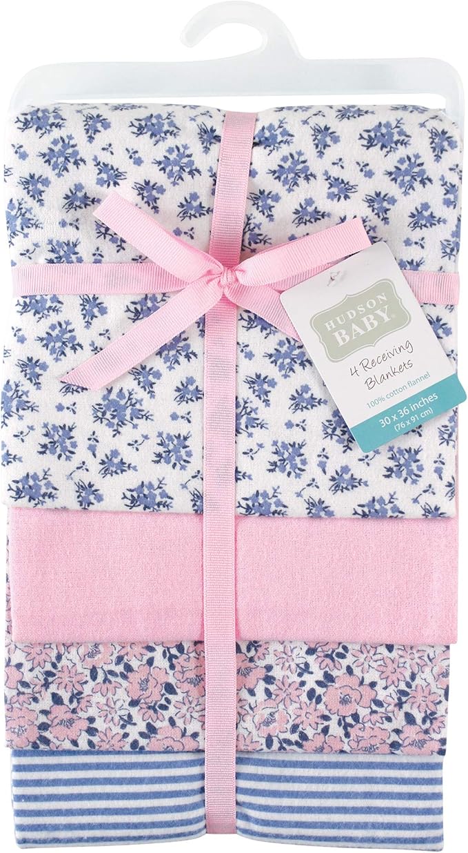 Hudson Baby Unisex Baby Cotton Flannel Receiving Blankets, Classic Floral, One Size