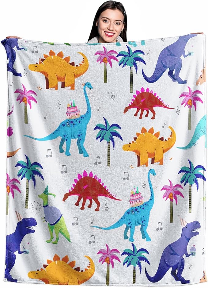 Wajade Toddler Fleece Dinosaur Blanket for Boys, Soft Throw Blanket with Dinosaur Print, Birthday Christmas Halloween Decor for Children, 50"x60"