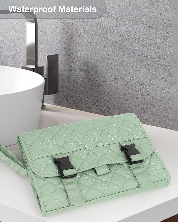 Relavel Travel Hanging Toiletry Bag for Women, Travel Wash Bag with 360° Rotation Hook, Waterproof Large Stand Up Toiletries Organizer for Bathroom Shower Camping - Green