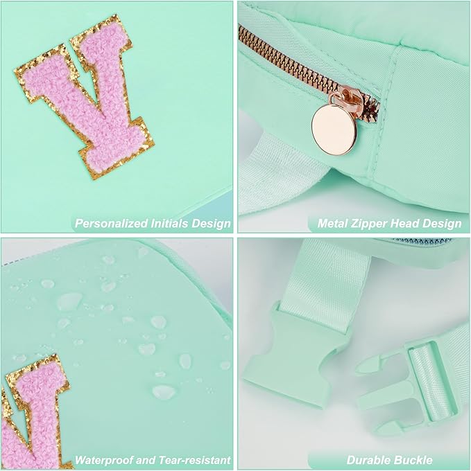 Uygafly Belt Bag Fanny Pack Crossbody Bags with Initials Letter Patch Cute Stuff Birthday Gifts for Teenager Girls Trendy Stuff for Teens | V,Light Green