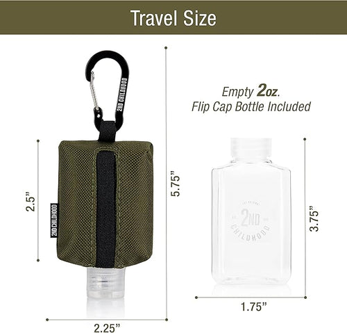 2nd Childhood Travel Hand Sanitizer Keychain – Small Refillable 2 oz Bottle with Clip-On Holder – Portable Sanitizer Case for Purse, Backpack, Gym Bag