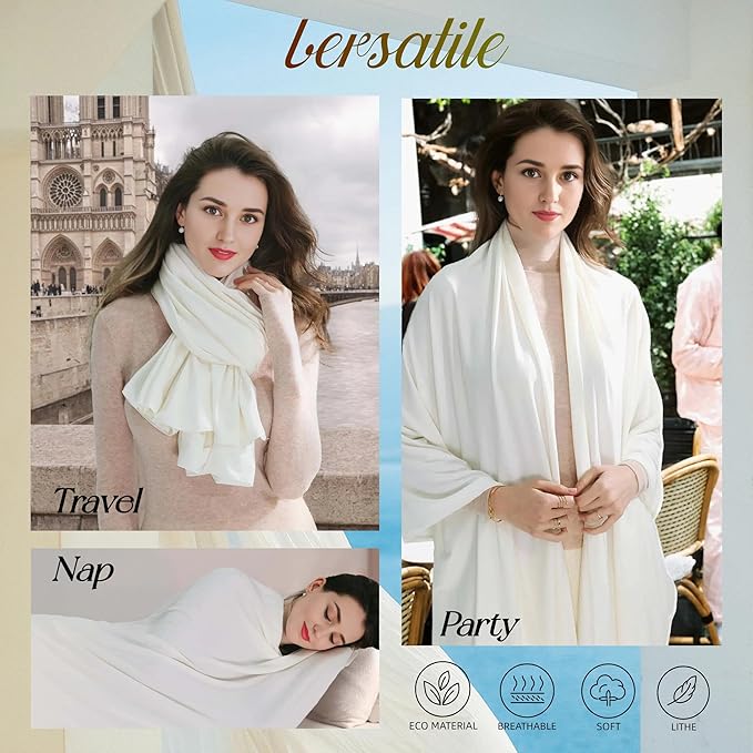 VENVSBEE Shawl Wraps for Women - Soft Silky Lightweight Travel Scarf and Airplane Essentials Accessory