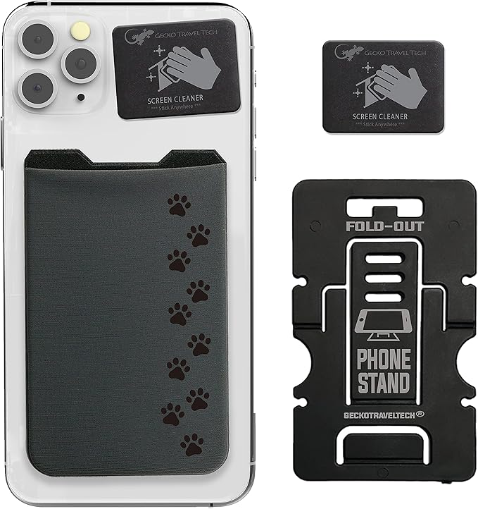 Phone Wallet - Adhesive Card Holder - Cell Phone Pouch - Stick on Lycra Pocket by Gecko - Carry Credit Cards and Cash